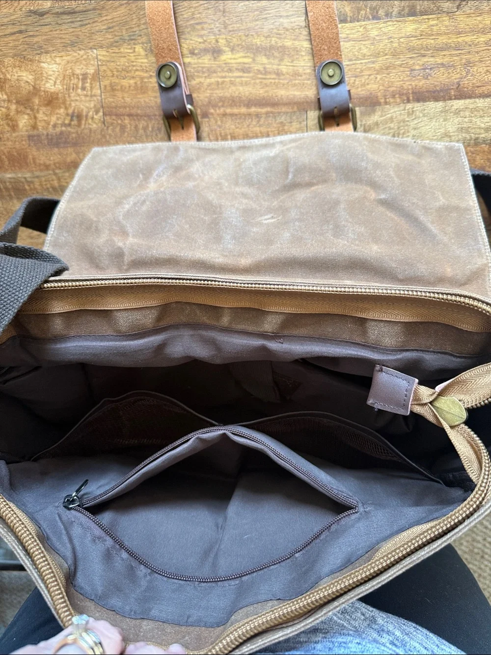 Men's Brown Canvas Messenger Bag with faux Leather Straps